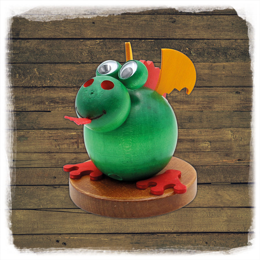 Holz Räucherfigur Drache grün