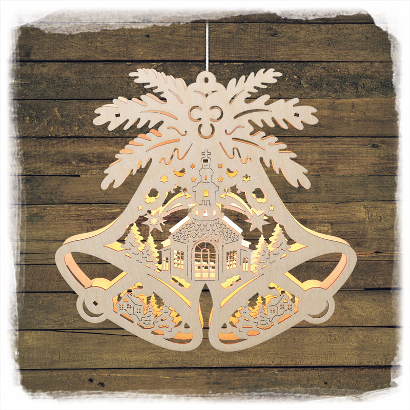 Holz Fensterbild Doppelglocke Kirche  Sigro