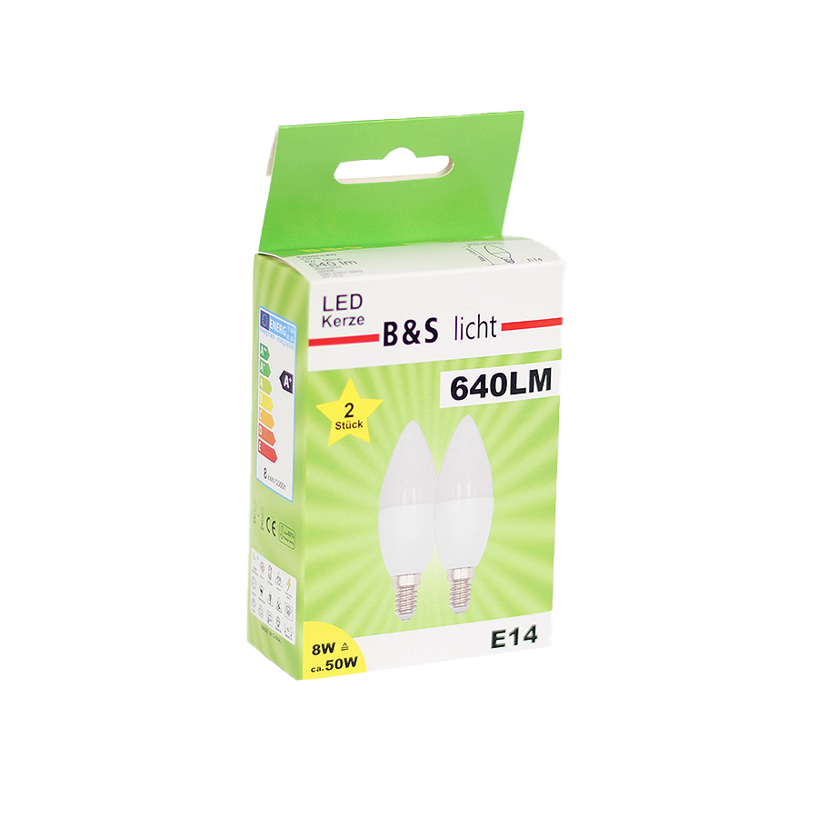 B&S LED Kerze 2er C37, 8W, E14, 640Im, RA80