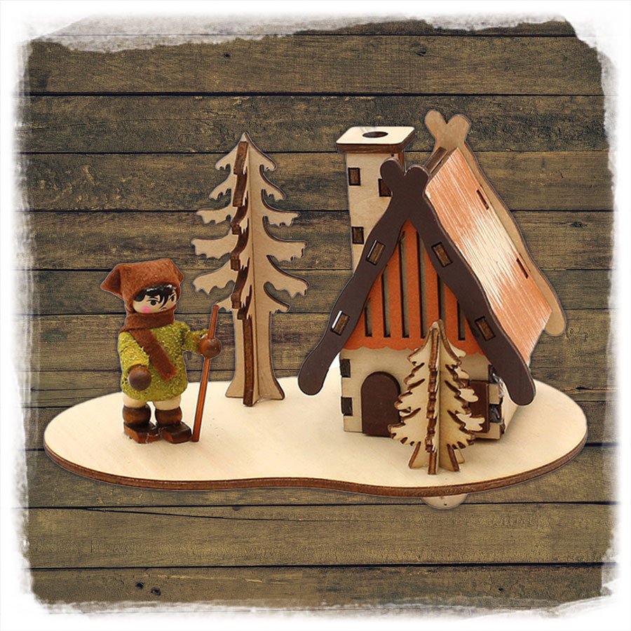 Holz Räucherhaus mit Moosfiguren Sigro