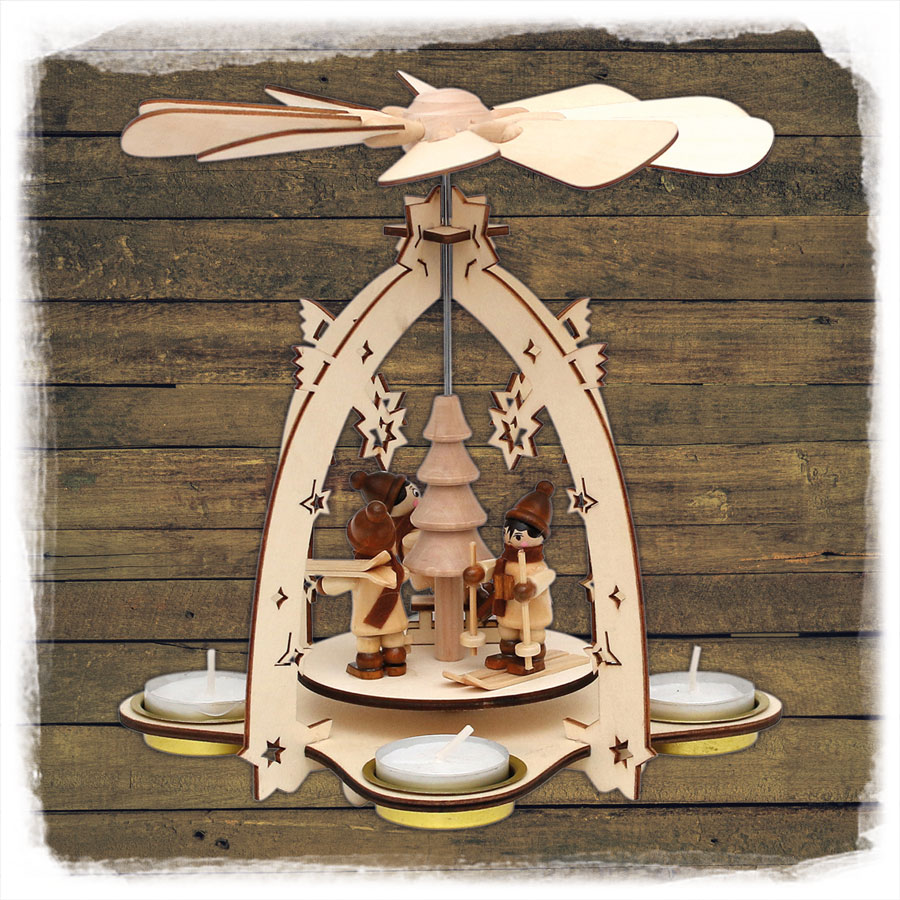 Holz Pyramide 3 Winterkinder 21cm Sigro