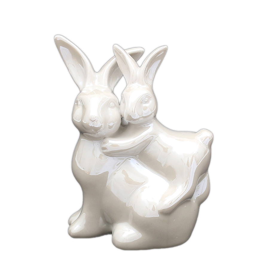Porzellan Hase weiß mit Kind auf Rücken Perlmut