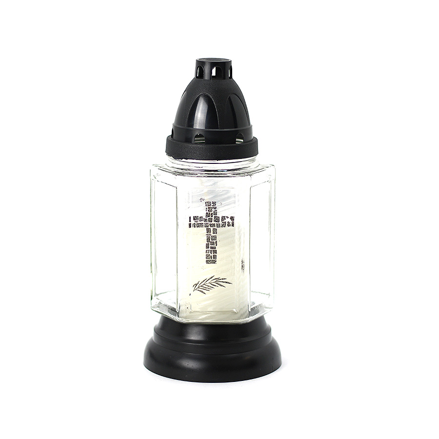 Grablicht Glas Kreuz schwarz 24cm weiß Brava