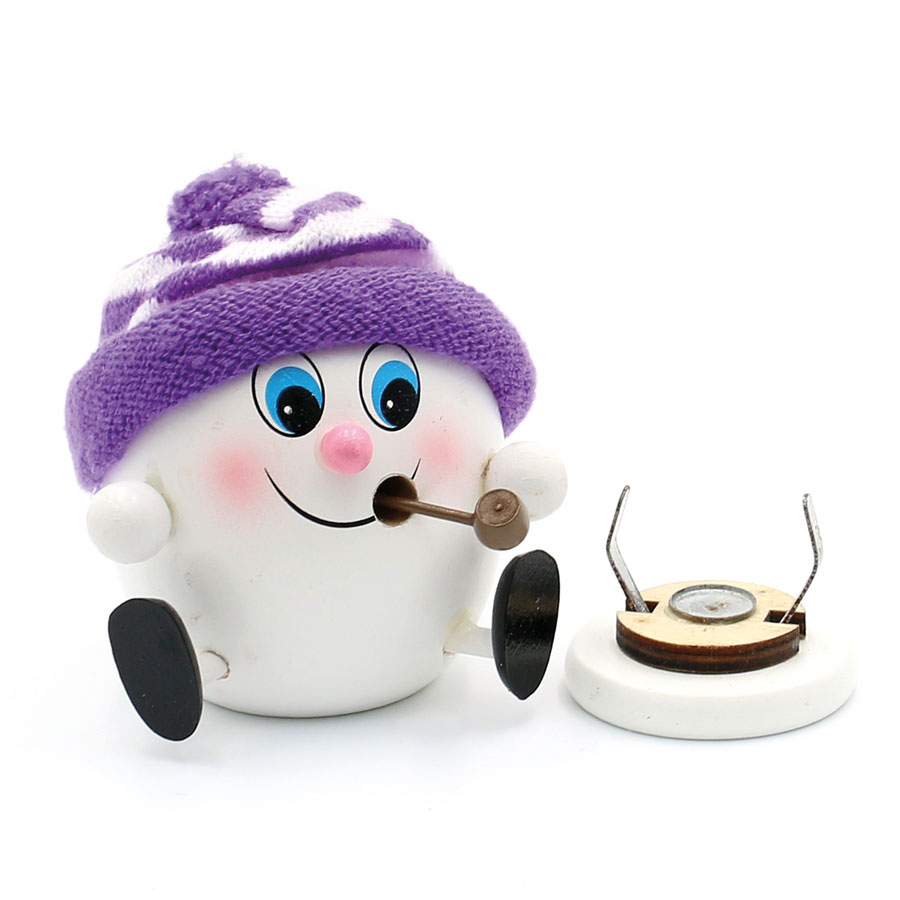 Holz Räucher Schneeball Strickmütze lila-weiß