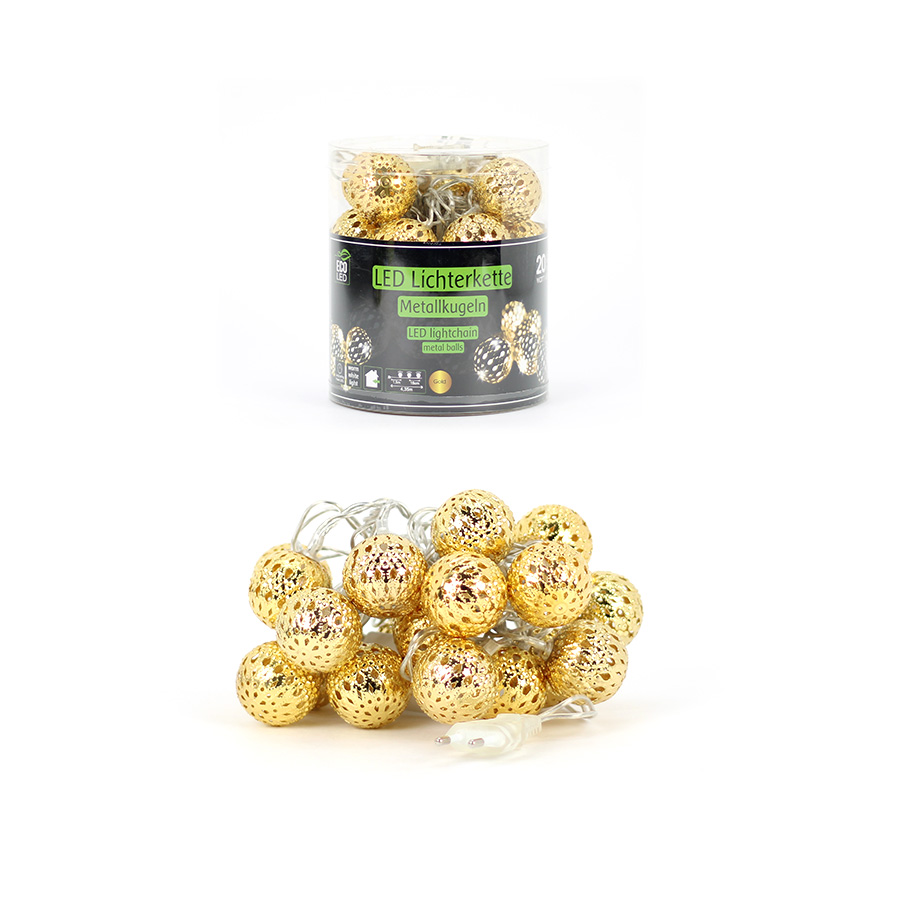 Lichterkette LED 20 Metallkugeln gold D4cm 