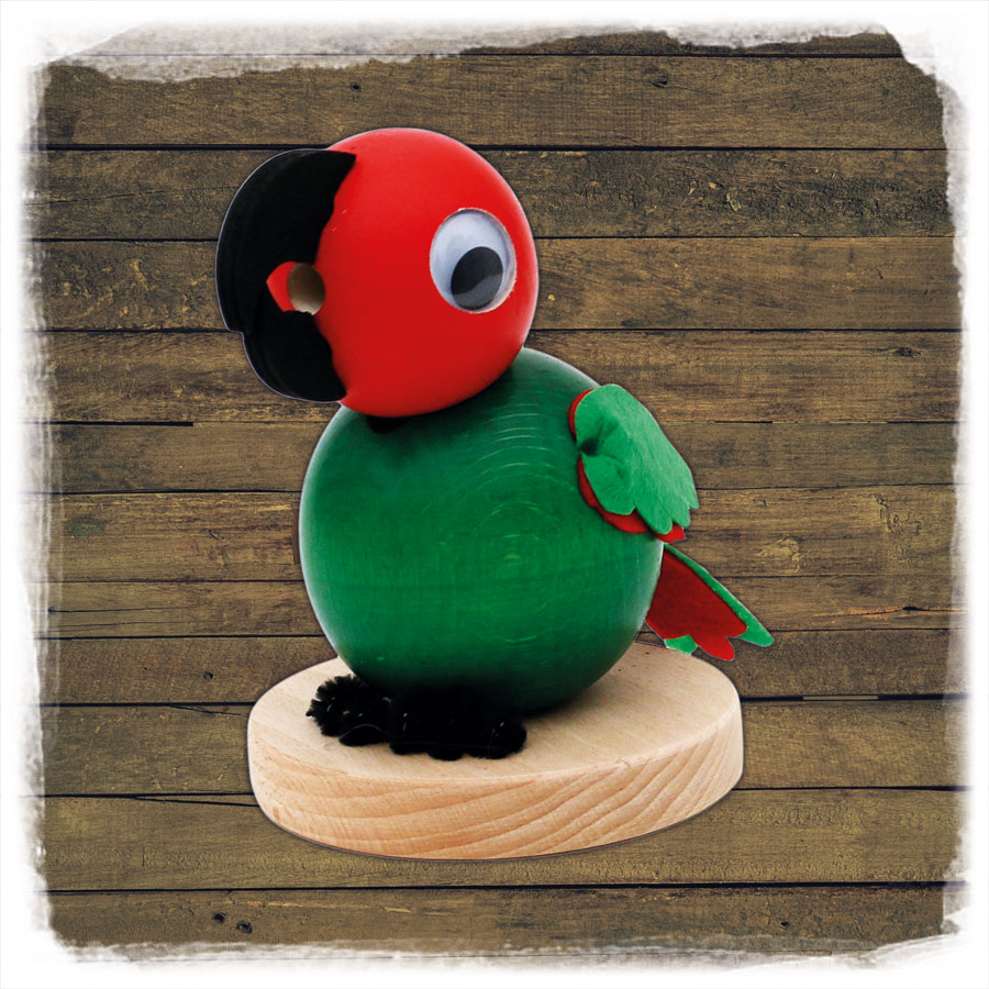 Holz Räucherfigur Papagei grün