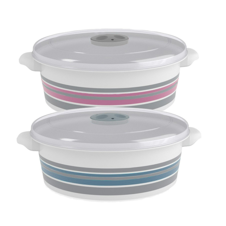 Mikrowellendose 2L Grau-Rosa-Blau