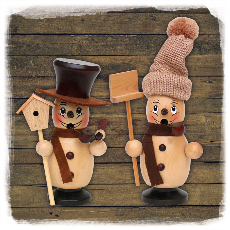 Holz Räucher-Schneemann natur/braun 19cm Sigro