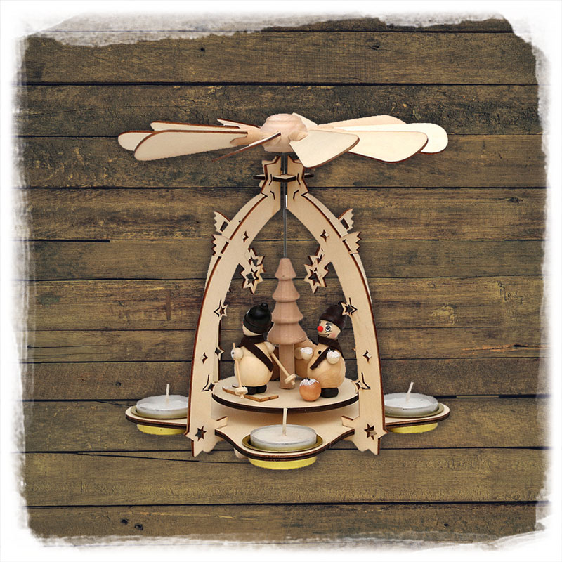 Holz Pyramide 3 Schneemänner 21cm Sigro