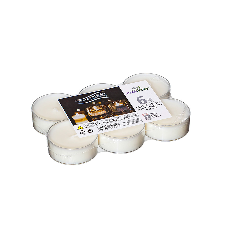 Teelichter Jumbo transp. Hülle 6er weiß