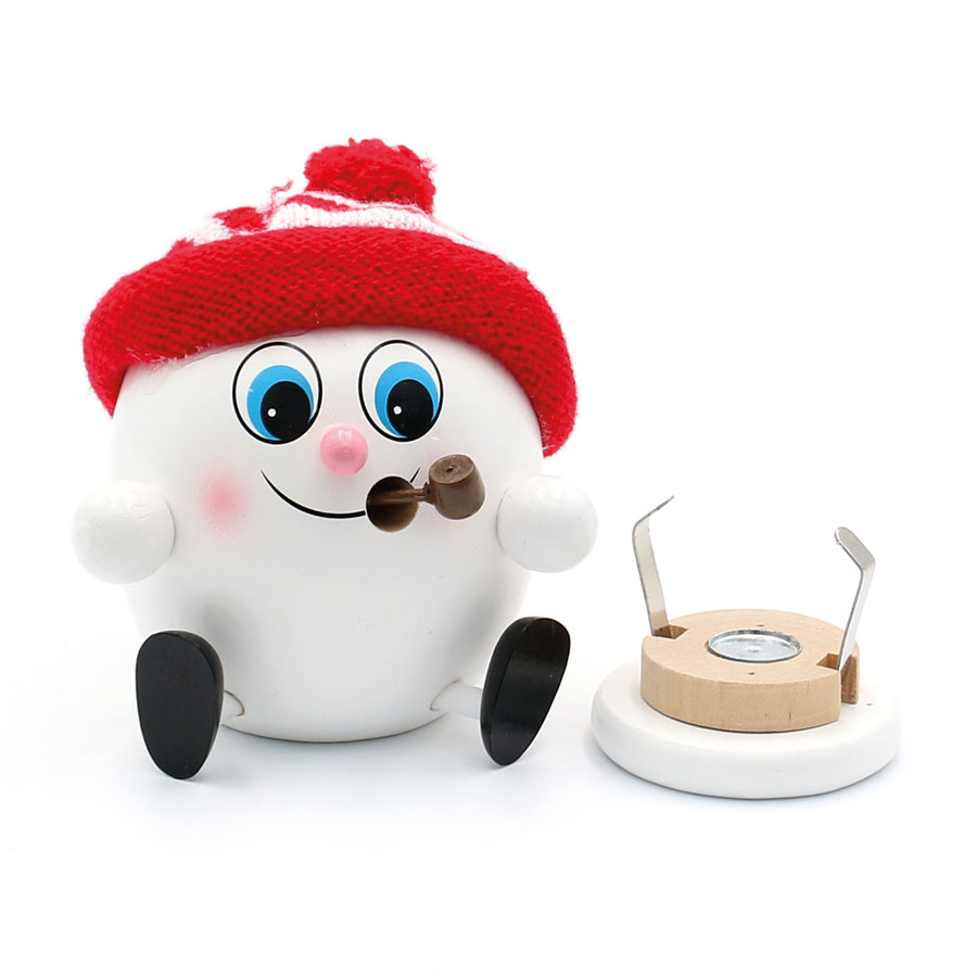 Holz Räucher Schneeball Strickmütze rot-weiß