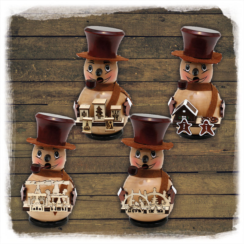 Holz Räucher-Schneemann natur/braun 14cm Sigro