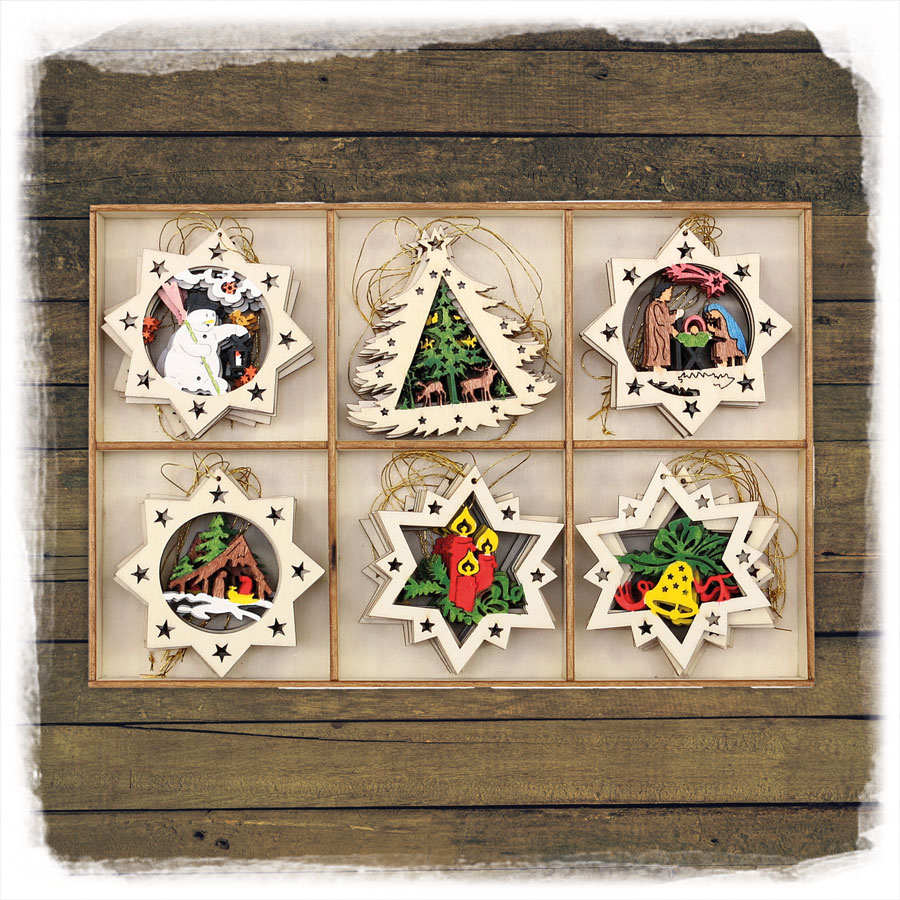 Holz Baumbehang Stern-Baum bunt einz aus 36 Set