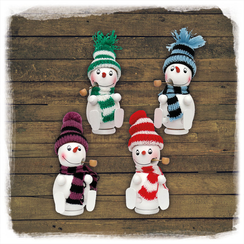 Holz Räucher-Schneemann Strickmütze 11cm Sigro