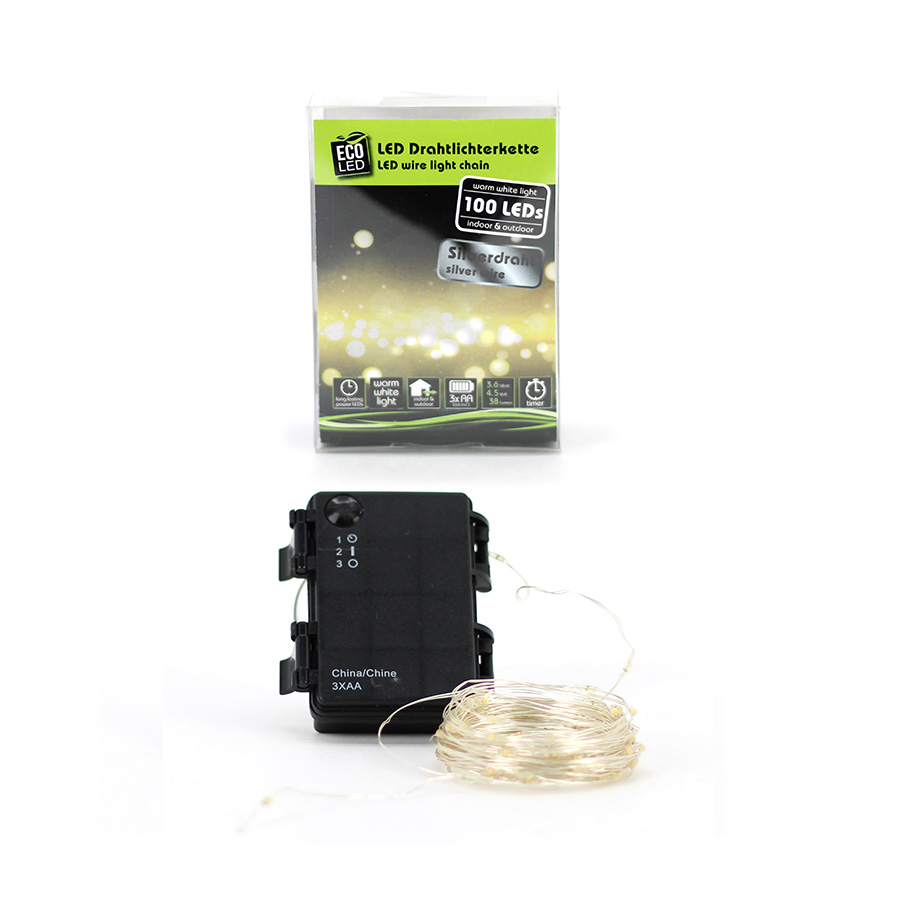 Lichterkette 100 LED Silberdraht ww Timer Noor