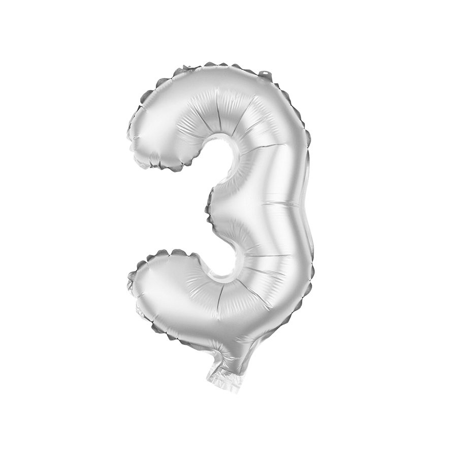 Folienballon Zahl 3 Silber  HEKU
