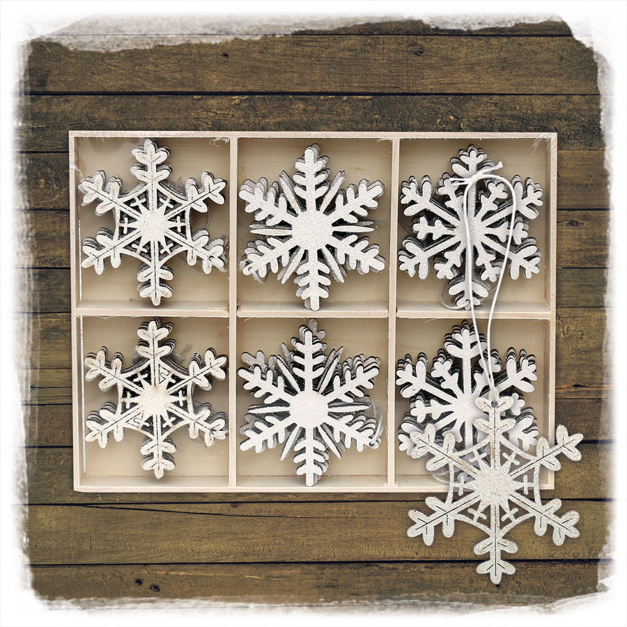 Holz Baumbehang Glitter Schneeflocke einz 3 Motive