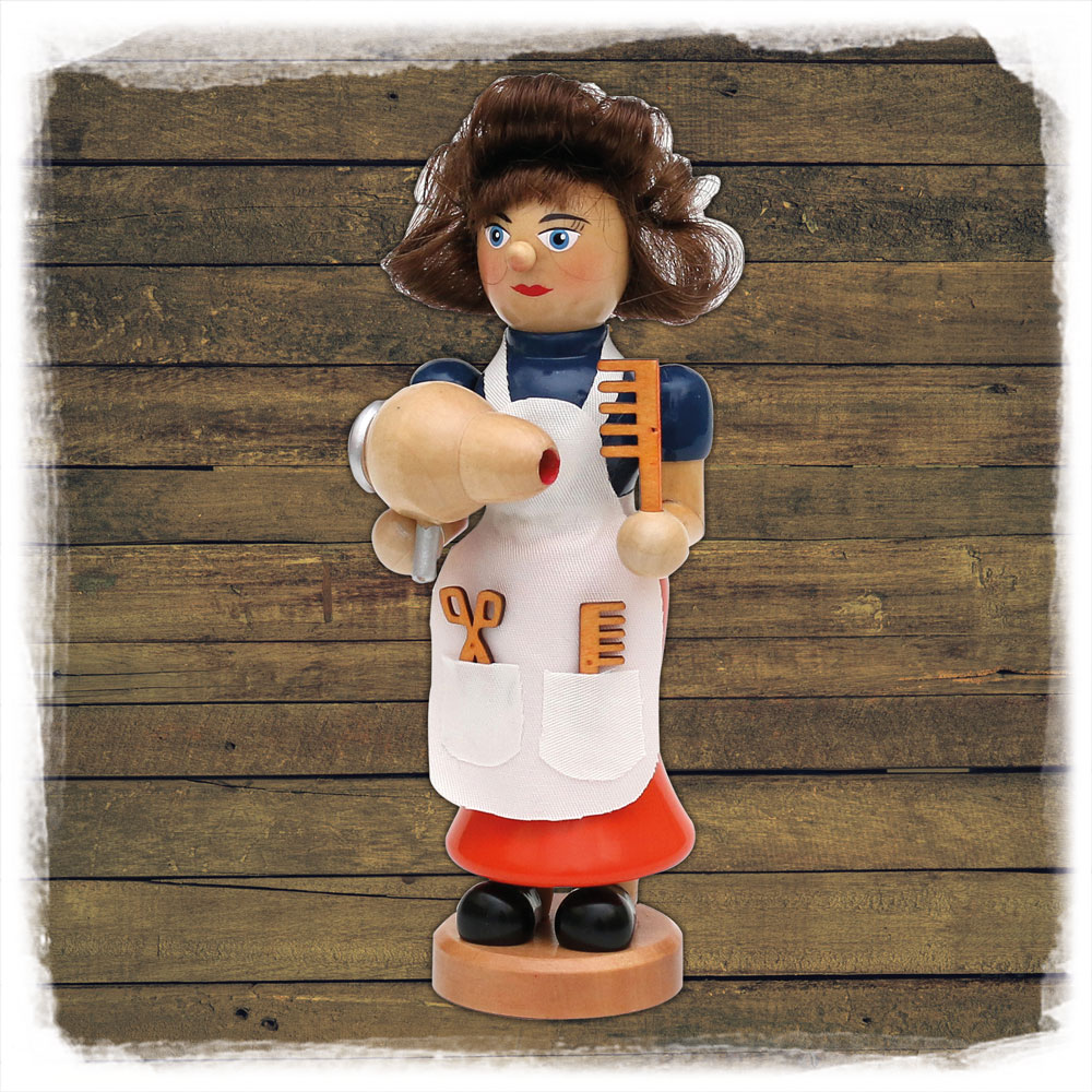 Holz Räucher-Frau Friseuse 19cm
