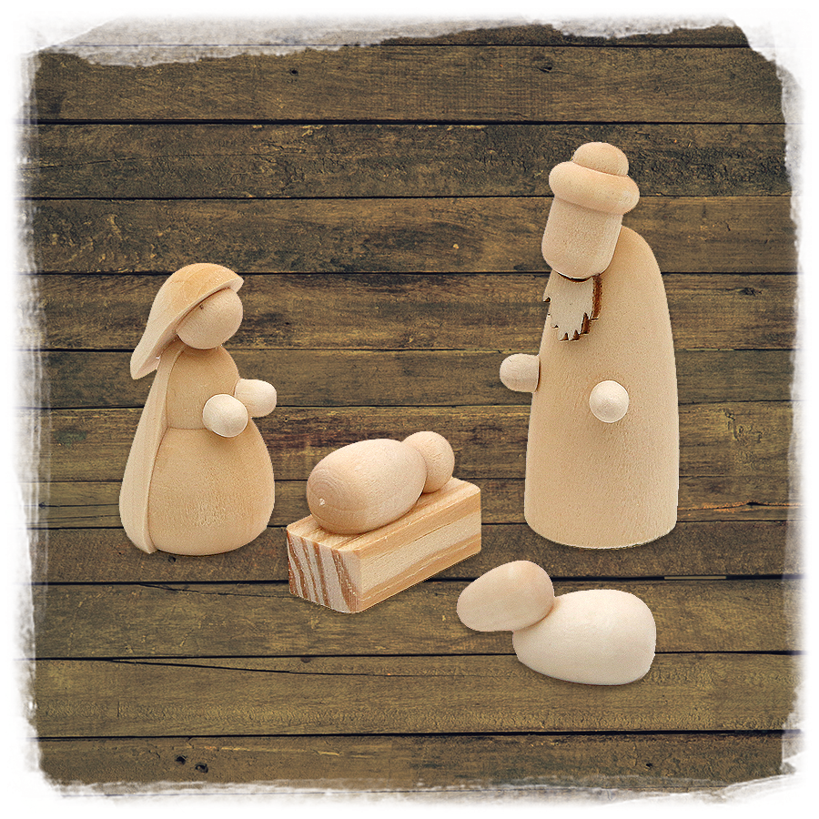 Holz ZB Krippefiguren modern handgedrechselt 4er 5,5cm