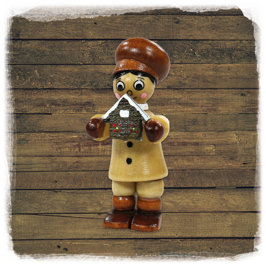 Holz ZB Figur Bäckerkind mit Lebkuchenhaus