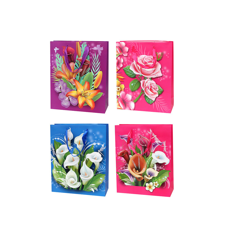 Geschenktüte mittel Blumen Glitter