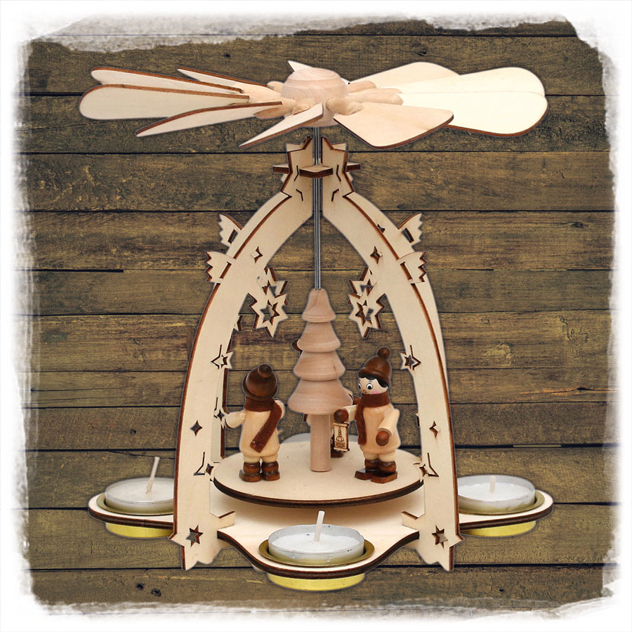 Holz Pyramide 3 Winterkinder 21cm Sigro