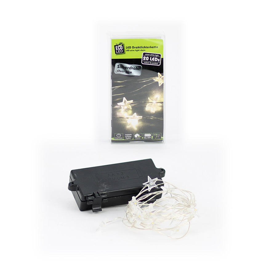 Lichterkette 20 LED Sterne Silberdraht ww Noor
