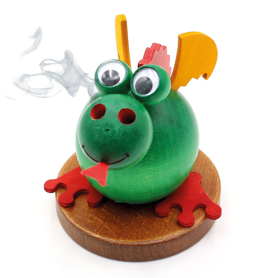 Holz Räucherfigur Drache grün