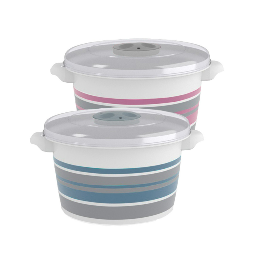 Mikrowellendose 1,5L Grau-Rosa-Blau