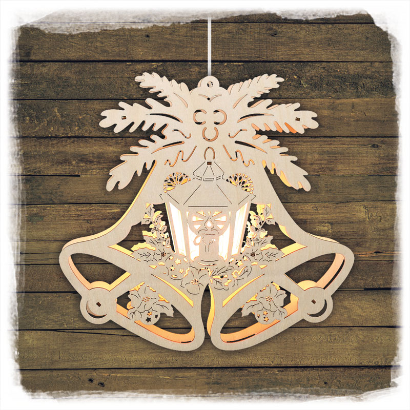 Holz Fensterbild Doppelglocke Laterne Sigro