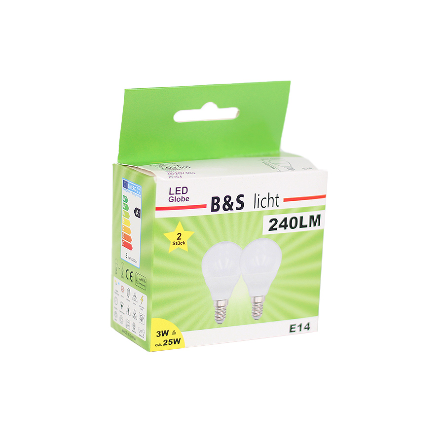 B&S LED Mini Globe 2er G45, 3W, E14, 240Im, RA80