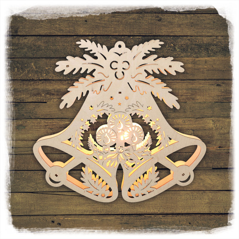 Holz Fensterbild Doppelglocke Kerzen  Sigro