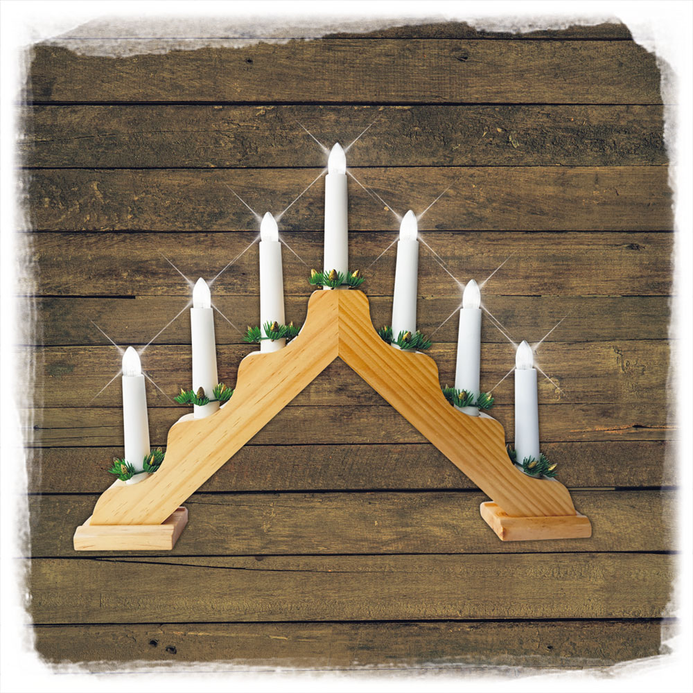 Holz Schwibbogen  Natur 7 Lampen Schulte