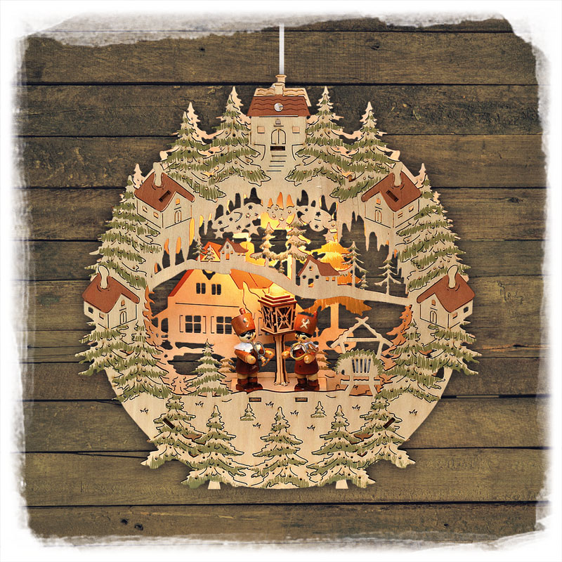 Holz Fensterbild Bergleute bunt 31x5,5x28cm Sigro