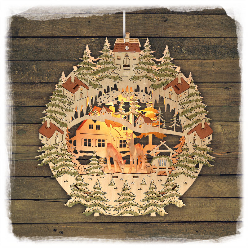 Holz Fensterbild Rehe bunt 31x5,5x28cm Sigro