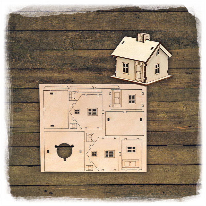 Holz Bausatz Laser Haus 6,5x6,5x6,5cm