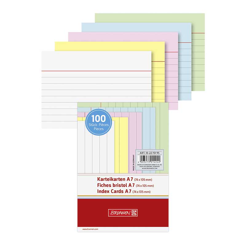 Karteikarten  A7 100er 5 Farben Brunner