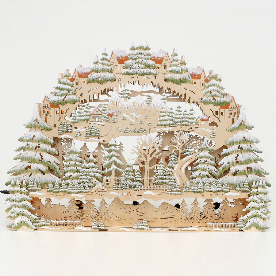 Holz Schwibbogen Wintersport mit Bank LED
