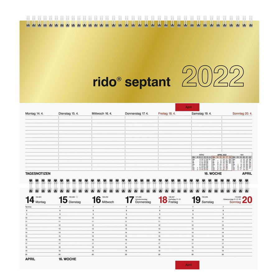 Kalender Tisch - Wochenkalende Rido septant gold quer 
