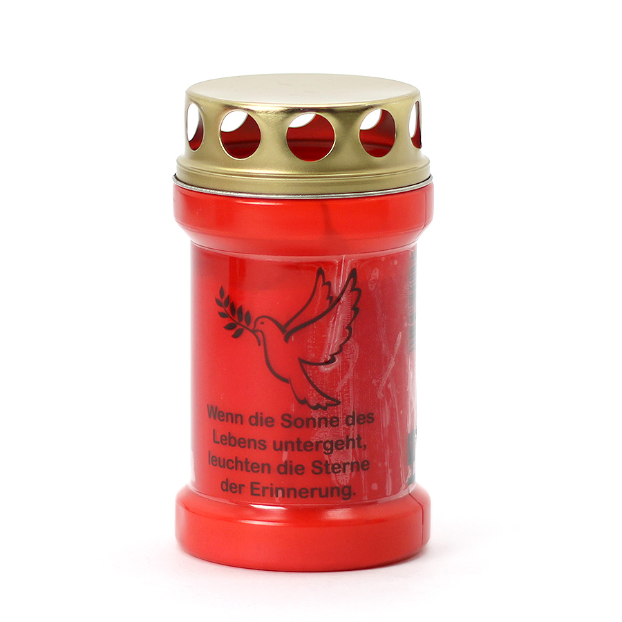Grablicht Öllicht 13cm rot Lyrik 3fach mit Deckel
