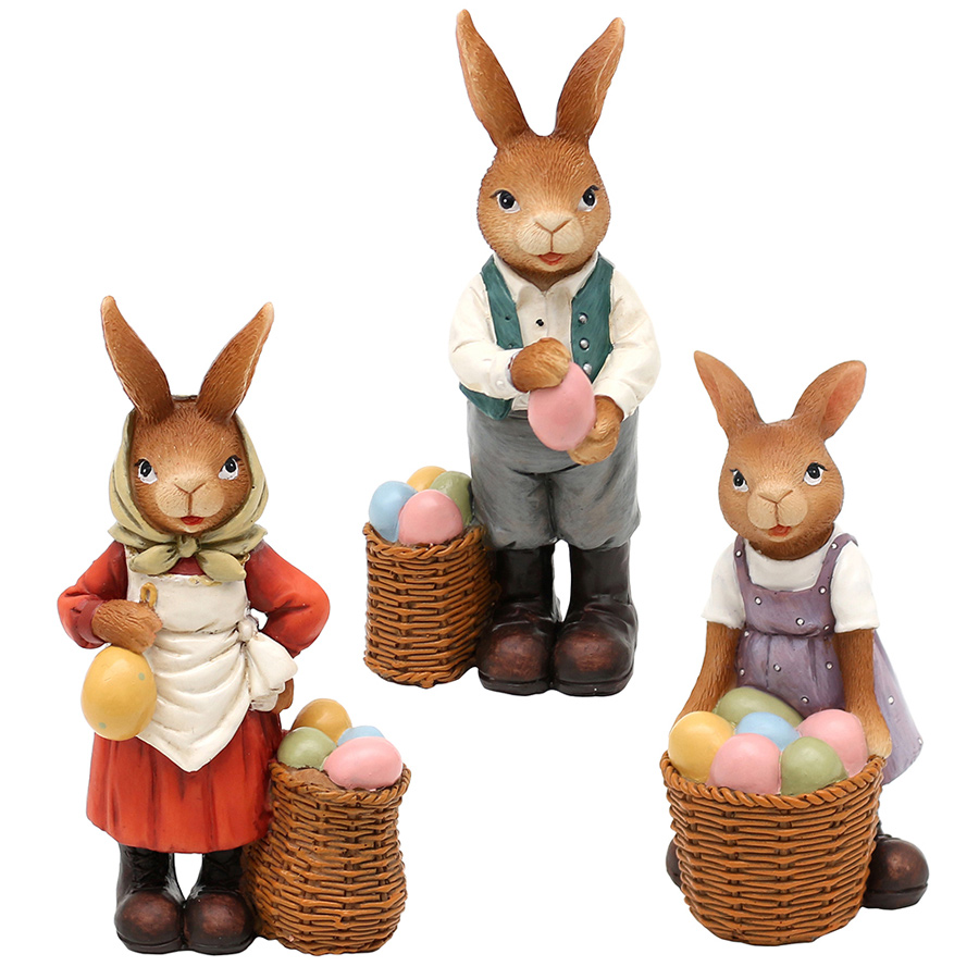 Steinharz Hase Altdeutsch in Bauernkleidung 3fach