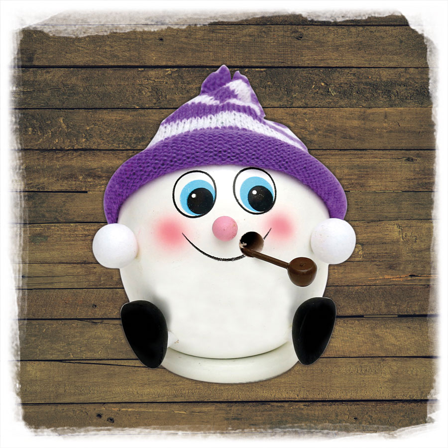 Holz Räucher Schneeball Strickmütze lila-weiß