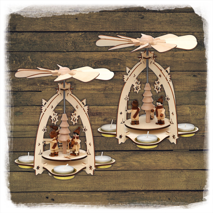 Holz Pyramide 3 Winterkinder 21cm Sigro