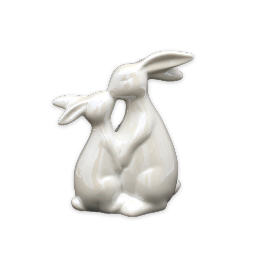 Porzellan Hase weiß mit Kind küssend Perlmut