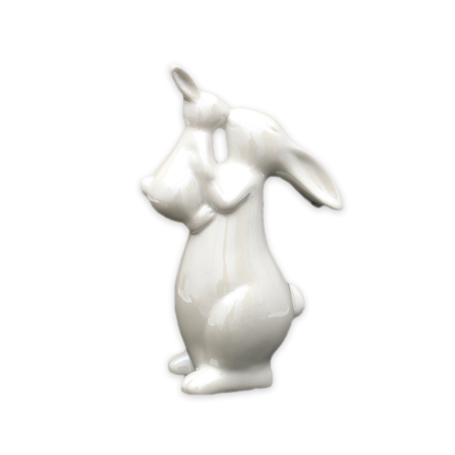 Porzellan Hase weiß mit Kind küssend Perlmut