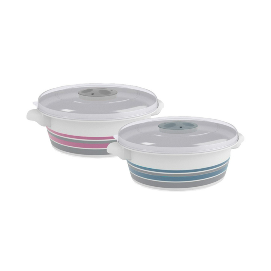 Mikrowellendose 1L Grau-Rosa-Blau