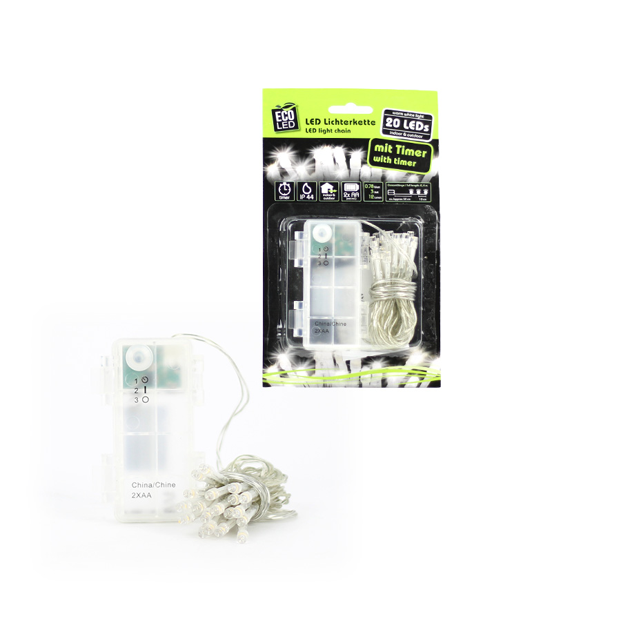 Lichterkette 20 LED ww Außen Timer transp Kabel Noor