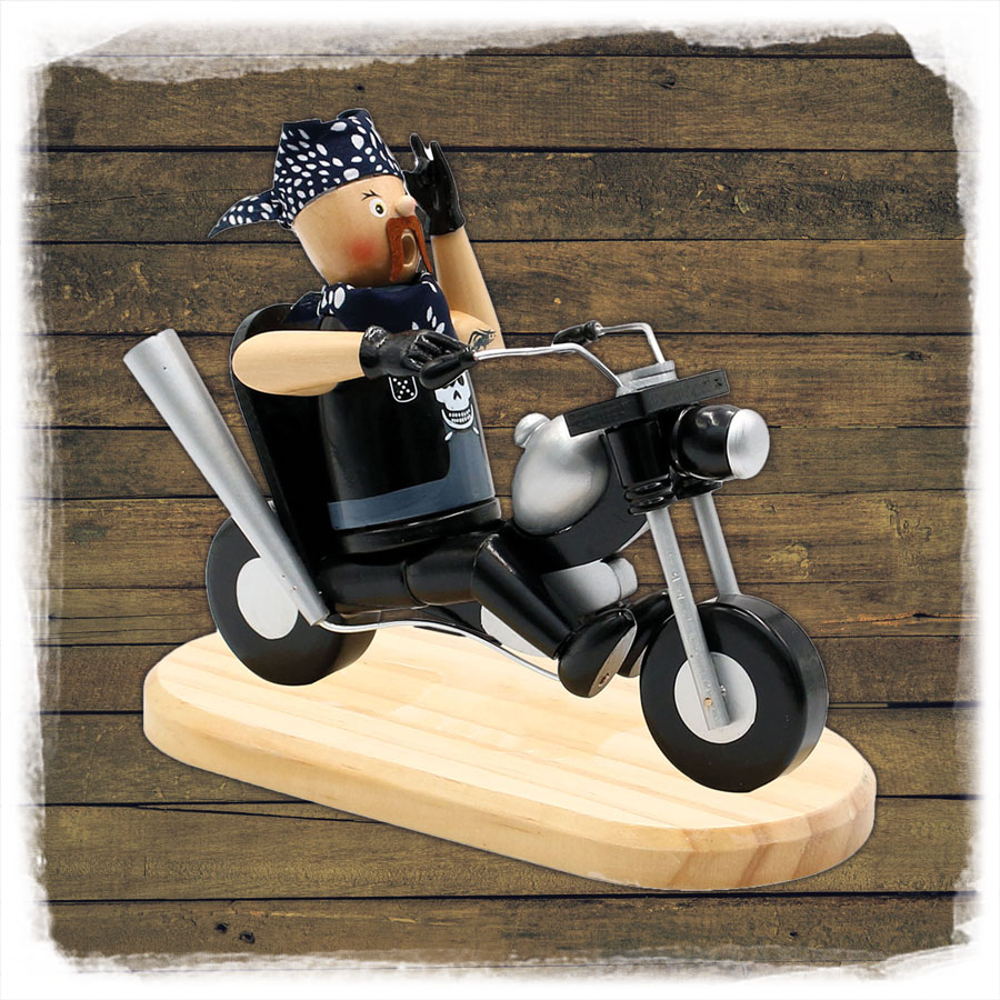 Holz Räucherfigur Rocker auf Motorrad