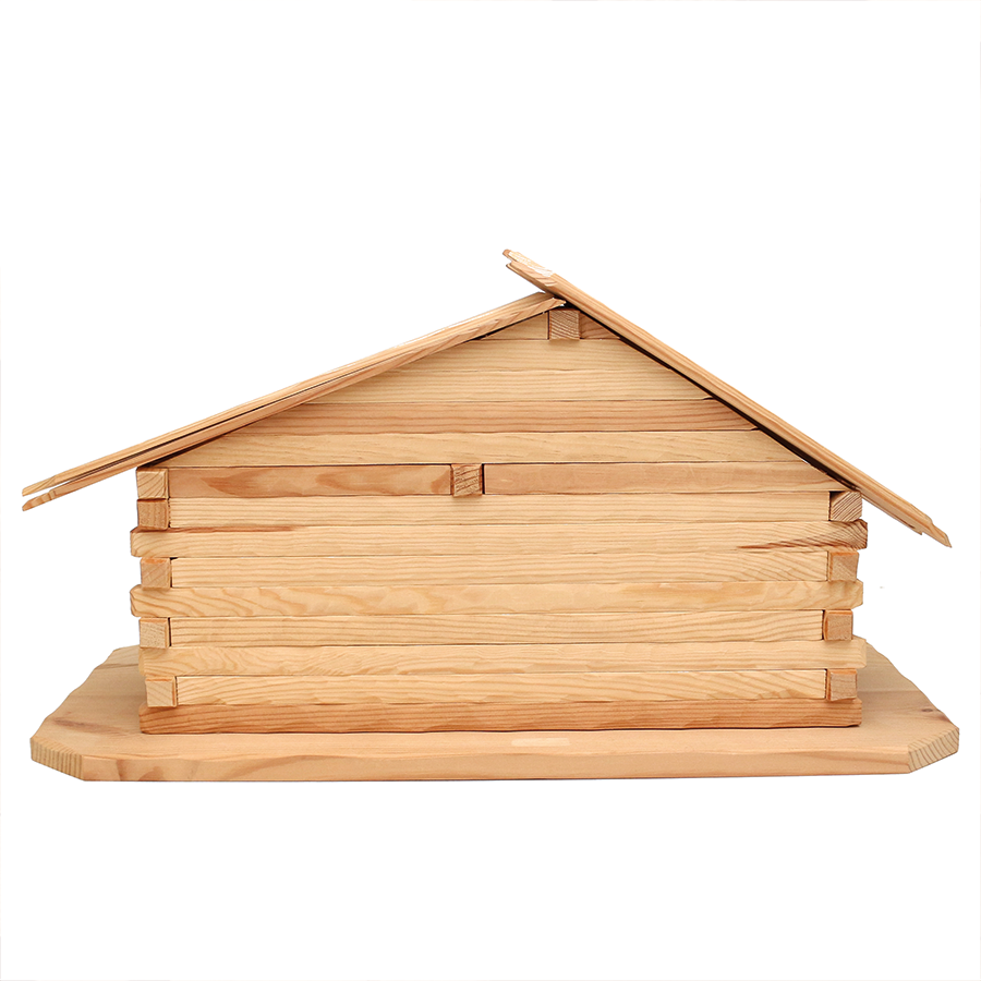 Holz ZB Krippe Stall geschnitzt leer groß natur 33cm