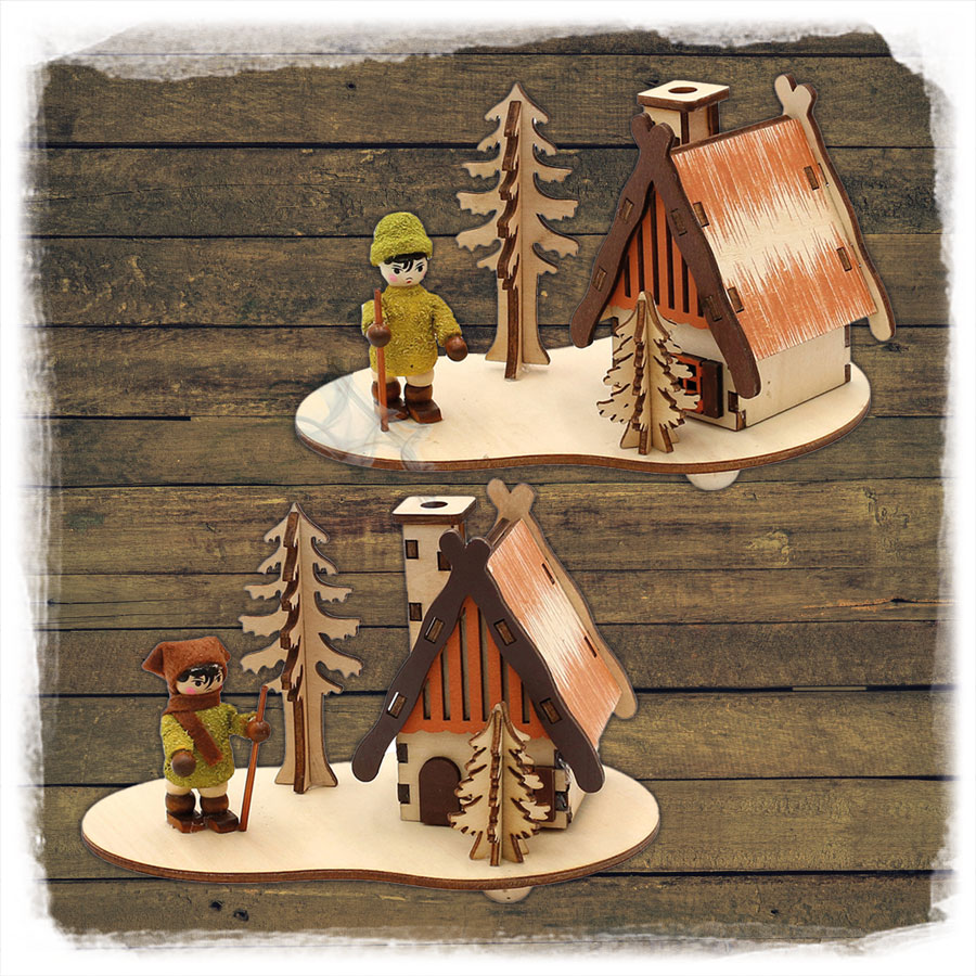 Holz Räucherhaus mit Moosfiguren Sigro